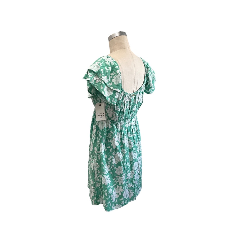 Billabong Enchant Me Floral Mini Dress Green Sweetheart Flutter Sleeve M NWT - Picture 9 of 14